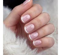 MouyouGlow Glow Press on Nails Corto, Square Nude Rosa Blanco Diseño Francés Fake Nails con pegamento para uñas, Natural Pink Base White Tips Artificial Uñas Artificiales para Mujeres y Niñas