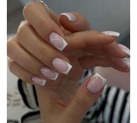 MouYouGlow Press on Nails Cortas, Rosa Nude Rosa Blanca French Baby Boomer Fake Nails Full Cover Uñas Artificiales Naturales Rectangulares Punta Blanca Acrílico Uñas Artificiales para Mujeres y Niñas
