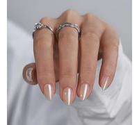 MouyouGlow Press on Nails Corto, Almond Nude Natural Glazed Donut Hailey Bieber Fake Nails con pegamento para uñas, color nude, color de piel, cromo natural, uñas artificiales