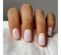 MouYouGlow Press on Nails Corto, Cuadrado Monocolor Beige Nude Natural Fake Nails Full Cover Uñas Artificiales, Squoval Solid Nude Color Piel Natural Uñas Artificiales