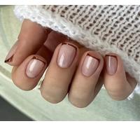 MouYouGlow Press on Nails Corto, Rosa Nude Rosa Rojo French Baby Boomer Fake Nails Full Cover Uñas Artificiales Naturales Rectangular Punta Roja Acrílico Uñas Artificiales para Mujeres y Niñas