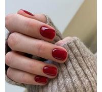 MouYouGlow Press on Nails Corto, Square Cereza Rojo Monocromático Fake Nails Full Cover Uñas Artificiales, Cherry Red Plain Pure Colour Verano INS Acrílico Uñas Artificiales para Mujeres y Niñas