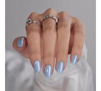 MouyouGlow Press on Nails Corto, Square Chrome Baby Blue Mirror Glazed Design Short Fake Nails, Light Blue Summer INS Artificial Nails
