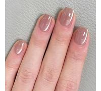 MouyouGlow Press on Nails Corto, Square Nude Color Monocromático Cat Eye Magnetic Fake Nails con pegamento para uñas, Natural Phototherapy Artificial Uñas para Mujeres y Niñas