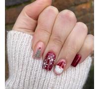 MouyouGlow Press on Nails Corto, Square Red Glitter Green Christmas Tree Copo de Nieve Papá Noel Navidad XMAS Fake Nails con pegamento para uñas, Red Bling Snow Invierno Uñas Artificiales