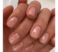 MouYouGlow Press on Nails Corto, Square Sheer Nude Fake Nails Full Cover Uñas postizas con pegamento para uñas, rectangular, color nude, color de piel, acrílico, uñas artificiales para mujeres y niñas