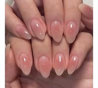 MouyouGlow Press on Nails Kurz,Almond Baby Rosa Blush Einfarbige Design Short Glossy Almendra Fake Nails,Light Pink Plain Shiny Pure Colour Sweet INS Artificial Fingernägel