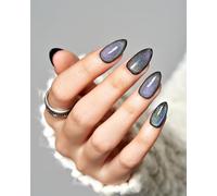 MouyouGlow Press on Nails Kurz,Almond Dark Blue Rainbow Cat Eye Magnetic Design Glitzer Short Almendra Fake Nails,Dark Blue Rainbow Phototherapy INS Sweet Artificial Fingernägel