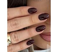 MouyouGlow Press on Nails Kurz,Almond Dark Rot Burgundy Einfarbige Design Short Glossy Almendra Fake Nails,Dark Wine Red Plain Shiny Pure Colour Retro Chic Flair Artificial Fingernägel