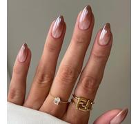 MouyouGlow Press on Nails Kurz,Almond Gradient Braun Glaze Design Almendra Short Chrome Fake Nails,Ombre Brown Primavera Ombre Otoño INS Artificial Nails