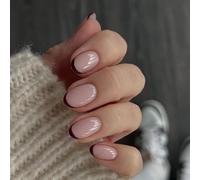 MouyouGlow Press on Nails Kurz,rund Rot Burgundy French Design Short Glossy Almendra Fake Nails,Wine Red Tips Shiny Pure Colour Retro Chic Flair Otoño Invierno INS Artificial Nails Artificial