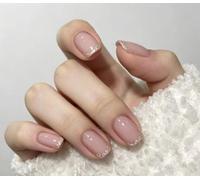 MouyouGlow Press on Nails Kurz,Square Nude Rosa Glitzer French Design Fake Nails,Light Pink Bling Shimmer Tips Sommer INS Artificial Fingernägel