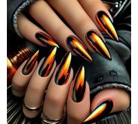 MouyouGlow Press on Nails Lang,Stiletto Gold Yellow Gradient Chrome Mirror Metallic Design Fake Nails,Yellow Ombre Espejo Artificial Fingernails Artificial Fingernails
