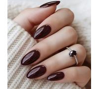 MouyouGlow - Uñas falsas de 30 piezas, color almendra Deep Burgundy Wine Rosso Elegance Unicolore Design calidad de salón Short Press on Nails, Glossy Dark Cherry Plain Pure Colour INS Fake Nails