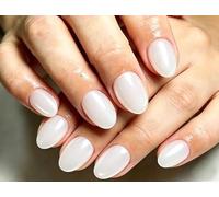 MouyouGlow - Uñas postizas 32 piezas cortas de almendra Chrome Milky blancas Elegance Unicolore Mirror Glazed Design Calidad Short Shiny Press on Nails, White Plain Pure Colour INS Estate Fake Nails