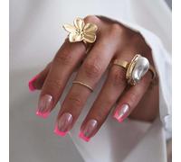 MouyouGlow - Uñas postizas cortas cuadradas Hot Rosa French Desnudo Base Chrome Mirror Glazed Design Short Press on Nails, Pink Tips Natural Verano INS Artificial Acryl Fake Nails