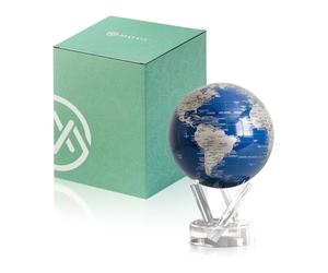 MOVA Globe - Azul Real y Plata Clásico (4,5") | Decoración hilatoria alimentada por energía solar para escritorio | Globo terrestre moderno autorrotativo | No se necesitan baterías