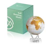 MOVA Globe Mapa del mundo Blanco y Oro 8.5" con base, globo giratorio con energía solar, regalo único y decoración del hogar o escritorio para hombres, mujeres, niños