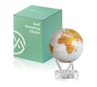 MOVA Globe Mapa del mundo Blanco y Oro 6" con base, globo giratorio con energía solar, regalo único y decoración del hogar o escritorio para hombres, mujeres, niños