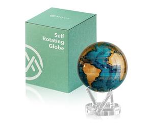 MOVA Globe Mapa del mundo Azul y dorado 6" con base, globo giratorio con energía solar, regalo único y decoración del hogar o escritorio para hombres, mujeres, niños