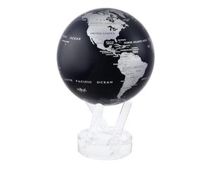 MOVA Globe - Signature negro azabache y plata (6") | Globo de escritorio giratorio alimentado por energía solar con diseño de mapas minimalistas | Sin pilas ni cables | Regalo de decoración moderna