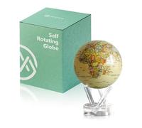 MOVA Globe Mapa Político Amarillo del mundo 4.5" con base, globo giratorio con energía solar, regalo único y decoración del hogar o escritorio para hombres, mujeres, niños