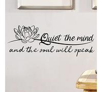 MOVANKRO Quiet The Mind and The Soul Will Speak Lotus - Vinilo negro puro tallado para pared sin borde transparente, letras de arte extraíbles, decoración