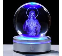 Movdyka Estatua de Jesús con bola de cristal 3D, regalos cristianos para mujeres y hombres, fe, grabado con láser, figura de corazón sagrado de Jesús, regalos religiosos para amigos, católicos,