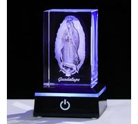 Movdyka Estatuas 3D de la Virgen de Guadalupe, decoraciones religiosas para mujeres, cristal grabado con láser, Nuestra Señora de Guadalupe, la bendita Virgen María, estatuas de vidrio con base LED