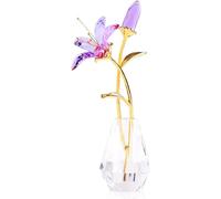 Movdyka Figura de Flor de Lirio de Cristal Morado con Tallos, Estatua Coleccionable Hecha a Mano para decoración del día de la Madre, Centro de Mesa, día de San Valentín, Regalo de Despedida de