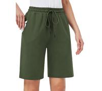 MOVE BEYOND Bermudas de Mujer con 3 Bolsillos con Cordón Ajustable Pantalones Cortos para Yoga Correr Ejercicio Salón, Verde, L