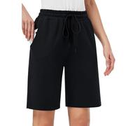 MOVE BEYOND Bermudas de Mujer con 3 Bolsillos con Cordón Ajustable Pantalones Cortos para Yoga Correr Ejercicio Salón, Negro, XS