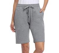 MOVE BEYOND Bermudas de Mujer con 3 Bolsillos con Cordón Ajustable Pantalones Cortos para Yoga Correr Ejercicio Salón, Gris, L