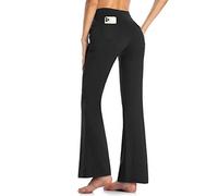 MOVE BEYOND Pantalones de Yoga Bootcut para Mujer con 4 Bolsillos Pantalón Corte de Bota de Cintura Alta para Vestir Pilates Fitness Entrenamiento, Largos, Negro, XL