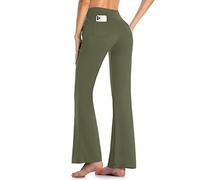 MOVE BEYOND Pantalones de Yoga Bootcut para Mujer con 4 Bolsillos Pantalón Corte de Bota de Cintura Alta para Vestir Pilates Fitness Entrenamiento, Largos, Verde, M