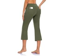 MOVE BEYOND Pantalones Piratas de Yoga Bootcut para Mujer con 4 Bolsillos Pantalón Corte de Bota de Cintura Alta para Vestir Pilates Fitness Entrenamiento, Capris, Verde, S