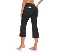 MOVE BEYOND Pantalones Piratas de Yoga Bootcut para Mujer con 4 Bolsillos Pantalón Corte de Bota de Cintura Alta para Vestir Pilates Fitness Entrenamiento, Capris, Negro, S