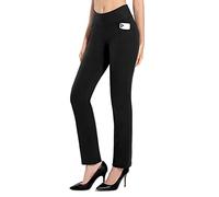 MOVE BEYOND Suave como la Mantequilla Pantalones de Yoga de Pierna Recta para Mujer con 4 Bolsillos Pantalones de Entrenamiento para el Control de la Barriga, Negro, XXL