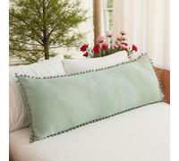 MOVE OVER Funda de Almohada Corporal Verde Salvia de 20 x 54 Pulgadas, Bonita Funda de Almohada Corporal Decorada con Pompones, Funda de Almohada Corporal Suave de Microfibra Lavada con Cierre de