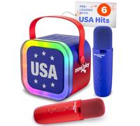 Move2Play, Máquina de karaoke de Estados Unidos para niños | Incluye más de 20 canciones americanas | 2 micrófonos | Conéctate con Bluetooth para niños de 3, 4, 5, 6, 7 años en adelante | Juguete para
