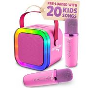 Move2Play, Mini máquina de karaoke para niños | Más de 20 canciones integradas | Altavoz Bluetooth y micrófonos | Efectos de voz | Juguete musical para niños pequeños | Relleno de calcetín de Navidad