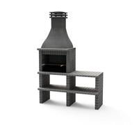 MOVELAR - Barbacoa de Obra Prefabricada para Leña y Carbón Modelo BBQ KHIVA PLUS CON CABALLETE LATERAL COMPLETO Y CON PARRILLA (Gris oscuro - 164 x 58 x 246 cm) REF: M01024 - Uso en Exteriores