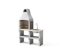 MOVELAR - Barbacoa de Obra Prefabricada para Leña y Carbón Modelo New Iberia Plus XL side stand sink&tap (Beige - 128 x 47 x 190 cm) REF: M00467 - Uso en Exteriores