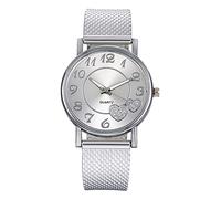 Movement Big Valentines - Reloj de pulsera para mujer, correa de cuarzo, corazón, oro rosa, reloj de pulsera de malla, reloj de pulsera para niñas y mujeres, reloj delgado para hombre, plata, One Size