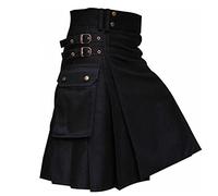 MOVERV Faldas Escocesas Tartán para Hombres Retro Faldas de Bolsillo Kilt Moda Gótica Ropa Falda Plisada Disfraz