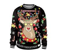 MOVERV Navidad Sudaderas Navideñas Unisex Jersey Sueter Navideño Hombre Mujer 3D Impreso Sweaters Pullover Cuello Manga Larga Deportivas Otoño Camisetas Personalizadas Tops, B-negro, L