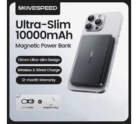 MOVESPEED-Banco de energía magnético S10, 10000mAh, PD20W, 22,5 W, carga rápida inalámbrica, Mini banco de energía portátil para iPhone, Samsung y Xiaomi Gray