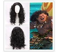 Movie Moana Prince Maui Cosplay Wig Black Fluffy Curly Heat Resistant Synthetic Hair Wigs + Wig Cap
