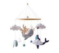 Móvil de cuna de 50 x 22 cm con animales marinos y cascabeles integrados. Ejercita la vista y la percepción de las formas. Suave relajante juguete de madera para bebés niños niñas.