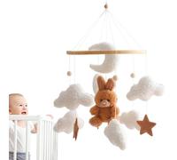 Móvil de guardería de conejo - colgante de madera de felpa suave, decoración de moisés para bebé, colgante de cuna de dibujos animados, móvil de techo giratorio, decoración de dormitorio para
